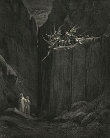 Scarcely had his feet reach'd to the lowest of the bed beneath c1890. Creator: Gustave Doré