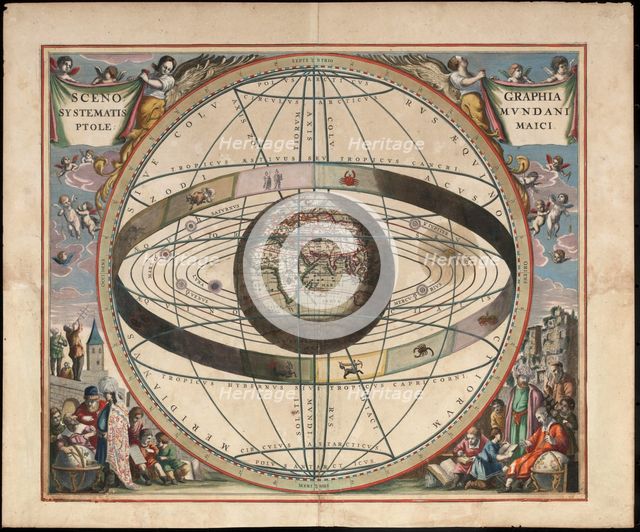 Scenography of the Ptolemaic cosmography (From Andreas Cellarius Harmonia Macrocosmica), c. 1660. Artist: Loon, Johannes van (c. 1611-1686)