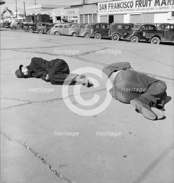 Scene along "Skid Row", Howard Street, San Francisco, California, 1937. Creator: Dorothea Lange.