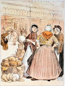 Scene at Covent Garden fruit and vegetable market, London, early 20th century