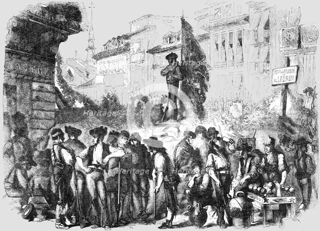 'Scene at a Barricade during the recent Spanish Insurrection', 1854. Creator: Unknown.