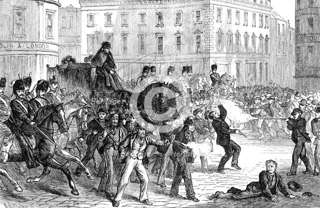 Scene at a Belfast riot (late 19th century). Artist: Unknown