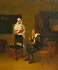 Scene at an Inn with elderly Guest and servant Maid, 1661. Creator: Gerritsz Quiringh van Brekelenkam