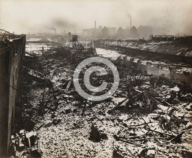 Scene at Silvertown following an explosion in a munitions factory, London, World War I, 1917. Artist: Unknown