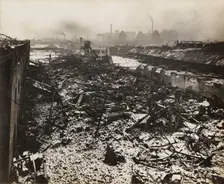 Scene at Silvertown following an explosion in a munitions factory, London, World War I, 1917