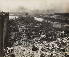 Scene at Silvertown following an explosion in a munitions factory, London, World War I, 1917
