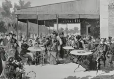 Scene at Retiro Park, featuring elegantly dressed people enjoying the afternoon, Madrid, Spain,1883. Creator: Bernardo Rico