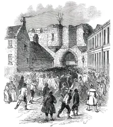 Scene at the Castle Gate, Lincoln, 1850. Creator: Unknown