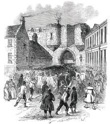 Scene at the Castle Gate, Lincoln, 1850. Creator: Unknown