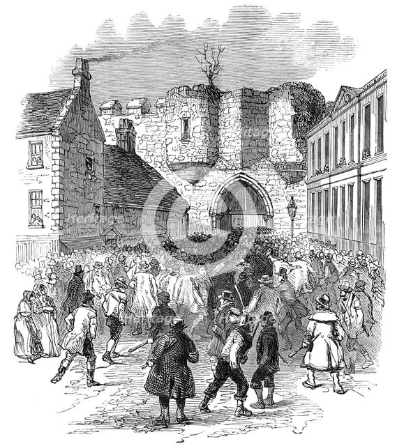 Scene at the Castle Gate, Lincoln, 1850. Creator: Unknown.