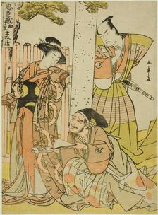 Scene at the Tsurugaoka Hachiman Shrine, from Act One of Chushingura (Treasury of..., c. late 1770s. Creator: Shunsho