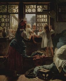 Scene by the Window, 1858. Creator: Friedrich Eduard Meyerheim