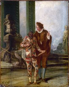 Scène de la comédie italienne : Arlequin et Ricoboni, vers 1720, c1720. Creator: Ecole Francaise