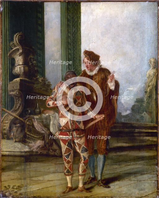 Scène de la comédie italienne : Arlequin et Ricoboni, vers 1720, c1720. Creator: Ecole Francaise.