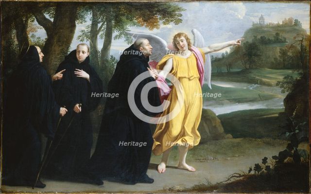 Scène de la vie de saint Benoît : l'ange désignant à saint Benoît l'emplacement du..., c1656. Creator: Philippe de Champaigne.