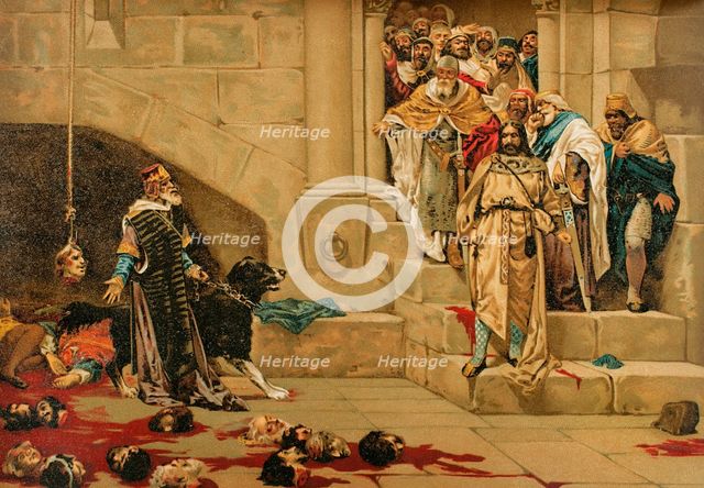 Scene depicting the legend of the Bell of Huesca, or Legend of the Monk King, (1889).  Creator: Unknown.