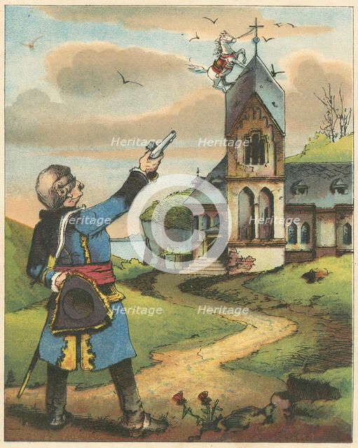 Scene from The Adventures of Baron Munchausen by Rudolph Erich Raspe, c1850. Artist: Anon