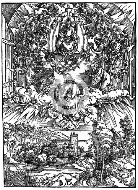'Scene from the Apocalypse, St John before God the Father and the Twenty-Four Elders', 1498, (1936).Artist: Albrecht Dürer