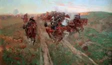 Scene from the Battle of Kuryuk-Dara in July 1854 1900. Artist: Franz Roubaud