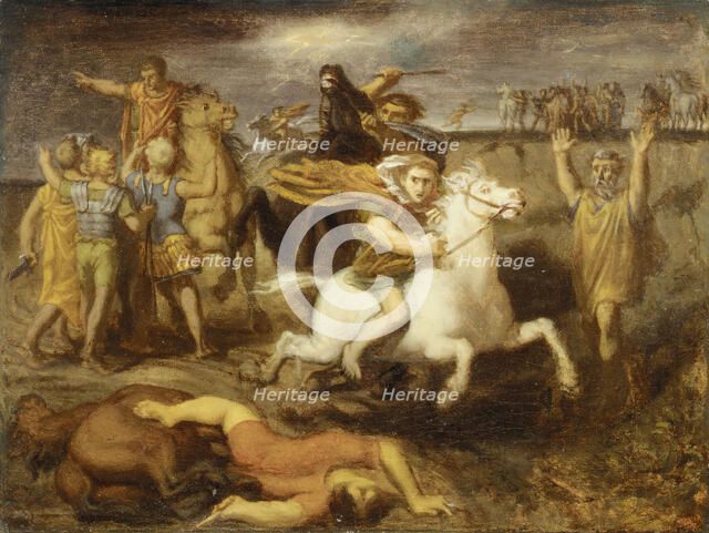 Scene from the Gallic Wars: The Gaul Littavicus, Betraying the Roman Cause, Flees to..., ca. 1838-40 Creator: Theodore Chasseriau.