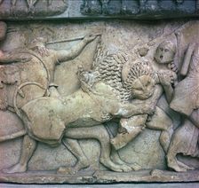Scene from the Gigantomachy on the north frieze of the Siphnian Treasury, 6th century BC