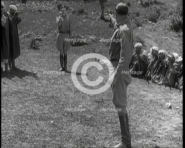 Scene from the Feature Film 'The White Sheik'. Two Actors Portraying Soldiers Facing Each..., 1920s. Creator: British Pathe Ltd.