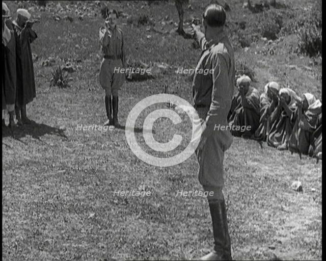 Scene from the Feature Film 'The White Sheik'. Two Actors Portraying Soldiers Facing Each..., 1920s. Creator: British Pathe Ltd.