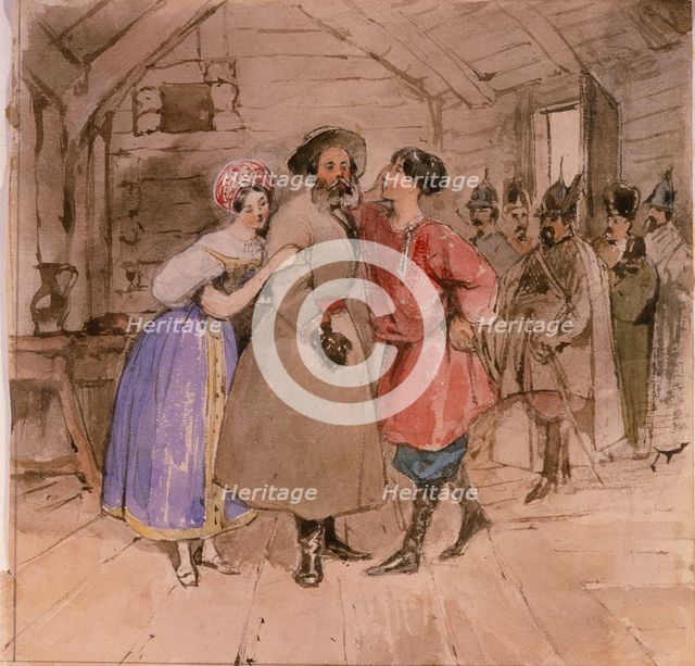 Scene from the opera A Life for the Tsar (Ivan Susanin) by M. Glinka, End 1830s. Artist: Gagarin, Grigori Grigorievich (1810-1893)