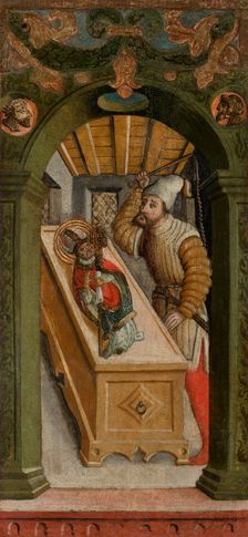 Scene from the Legend of St Nicholas-Jew Flogging a Figure of the Saint..., 1st half of 16th cent. Creator: Unknown