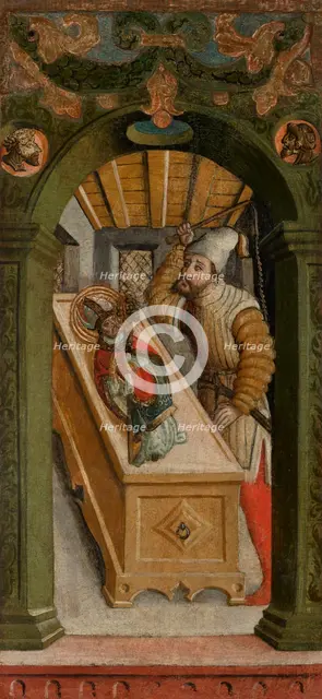 Scene from the Legend of St Nicholas-Jew Flogging a Figure of the Saint..., 1st half of 16th cent. Creator: Unknown.