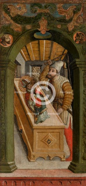 Scene from the Legend of St Nicholas-Jew Flogging a Figure of the Saint..., 1st half of 16th cent. Creator: Unknown.