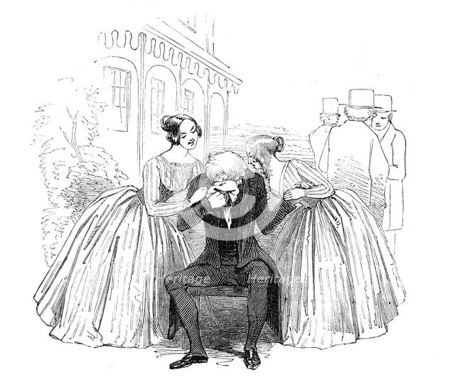 Scene from the new comedy of "Old Heads and Young Hearts", at the Haymarket Theatre, 1844. Creator: Unknown.