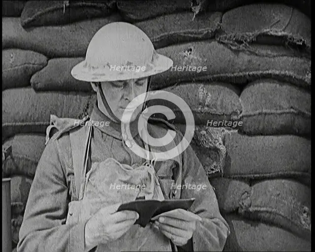 Scene from the Short Silent Feature Film 'Poppies of Flanders'. Male Actors..., 1920s. Creator: British Pathe Ltd.