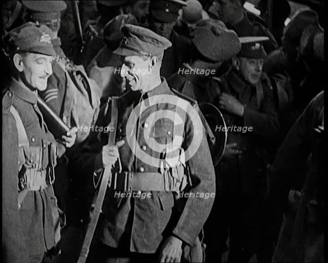 Scene from the Short Silent Feature Film 'Poppies of Flanders'. A Group of Male Actors..., 1920s. Creator: British Pathe Ltd.