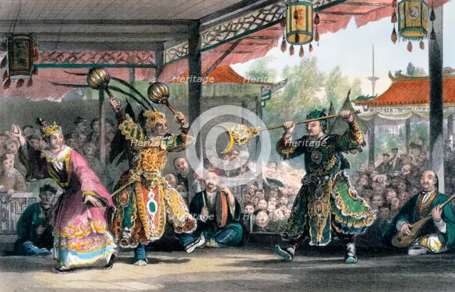 'Scene from the Spectacle of 'The Sun and Moon'', China, 1843. Creator: Thomas Allom.