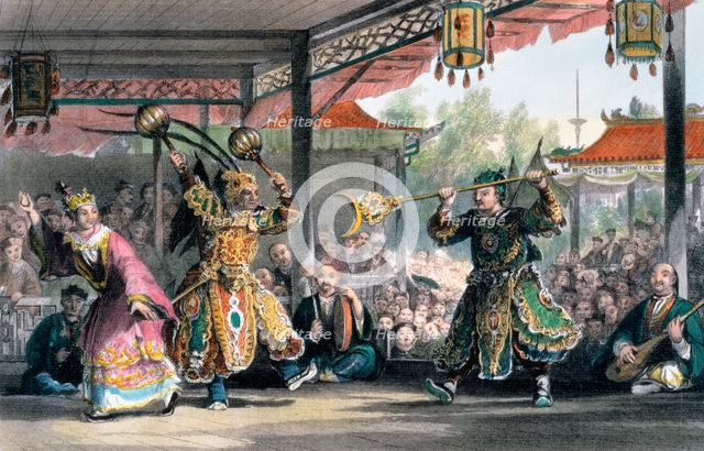 'Scene from the Spectacle of 'The Sun and Moon'', China, 1843. Creator: Thomas Allom.