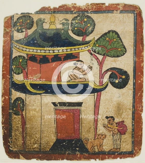 Scene from the Story of Buddha Ushnisha, from a Set of Initiation Cards (Tsakali), 14th/15th cent. Creator: Unknown.