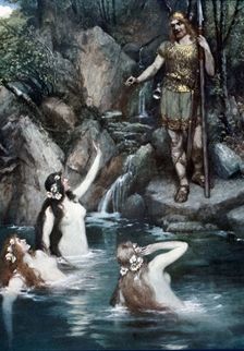 Scene from the play The Twilight of the Gods by Richard Wagner, composed in 1870, 1908. Creator: Leeke, Ferdinand (1859-1923)
