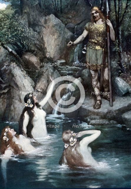 Scene from the play 'The Twilight of the Gods', by Richard Wagner, composed in 1870, 1908. Creator: Leeke, Ferdinand (1859-1923).