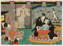 Scene from the play "Higashiyama sakura soshi" at the Nakamura Theater, 1851. Creator: Utagawa Kuniyoshi