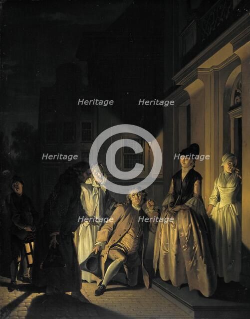 Scene from the Play 'Lubbert Lubbertse' or 'the noble farmer'  by M. van Breda, 1761. Creator: Jacobus Buys.