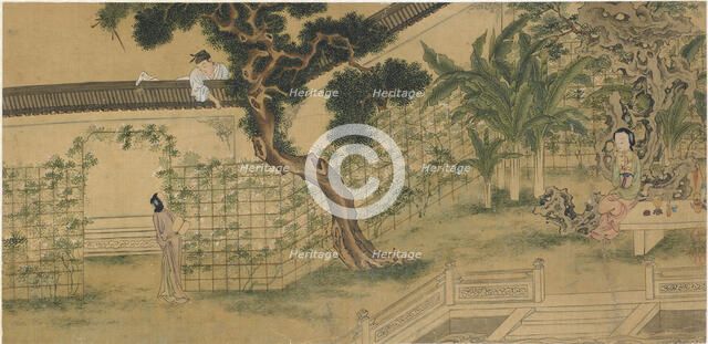 Scene from the play Romance of the West Chamber, by Wang Shifu, 16th century.  Artist: Qiu Ying