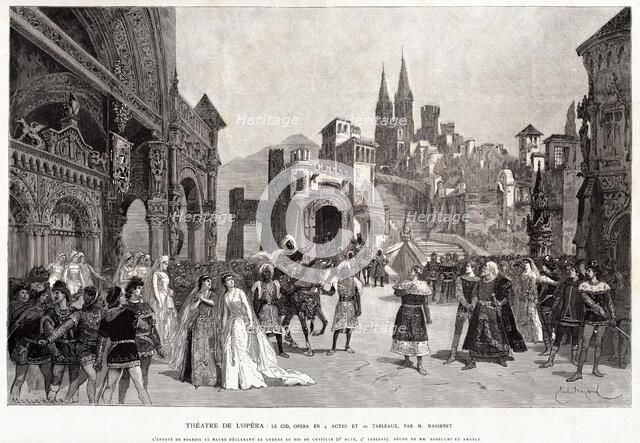 Scene from the premiere of the Opera Le Cid by Jules Massenet  , 1885. Creator: Bayard, Émile-Antoine (1837-1891).