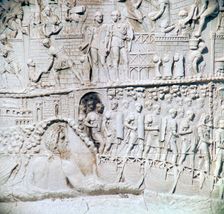 Scene from Trajan's column, River Tiber personified and pontoon bridge, 2nd century