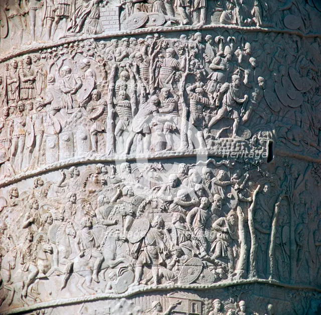 Scene from Trajan's column, River Tiber personified and pontoon bridge, 2nd century. Artist: Unknown