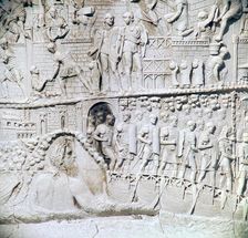 Scene from Trajan's column, River Tiber personified and pontoon bridge, 2nd century