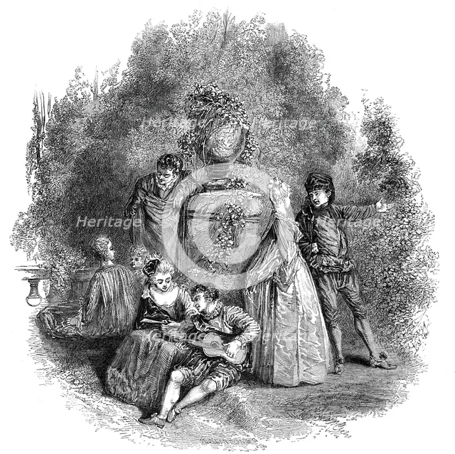 Scene from "Watteau" in 1644, 1844. Creator: W. J. Linton.