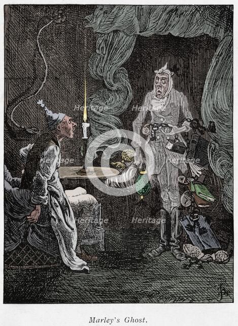 Scene from A Christmas Carol by Charles Dickens, 1843. Artist: Unknown.