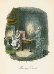 Scene from "A Christmas Carol" by Charles Dickens, 1843. Creator: John Leech