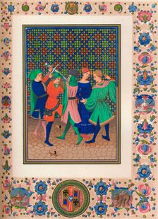 Scene from an illuminated manuscript, 15th century, (1849). Creator: Kellerhoven